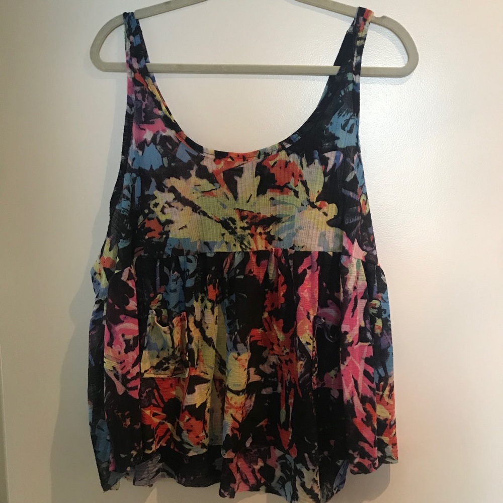 Free People Floral Tank with Pocket Flowy